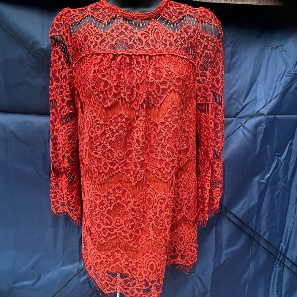 Blu Pepper Red Lace Tunic Top